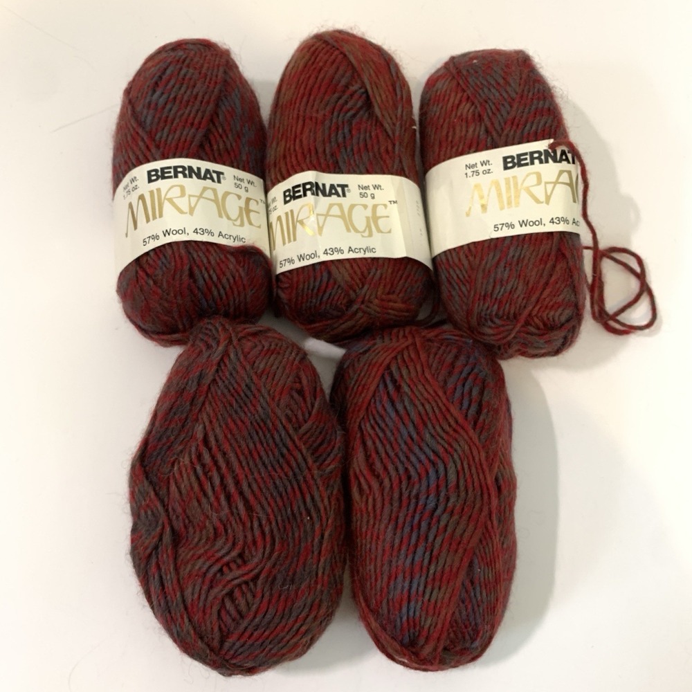 Vtg Bernet Yarn 50 G 57% Wool Acrylic Blend Claret Heather Red Lot Of 5 Skeins